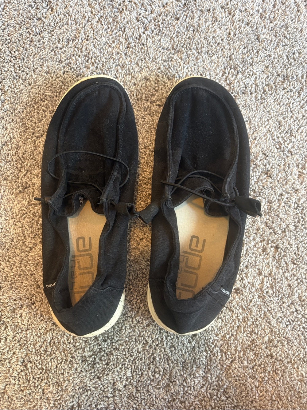 Hey Dude Black Slip-On Shoes with Tan Outsoles
